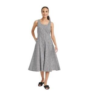 Gingham Sleeveless Midi Dress Sz 10 Black White 90s Butter Mom Cottage Summer